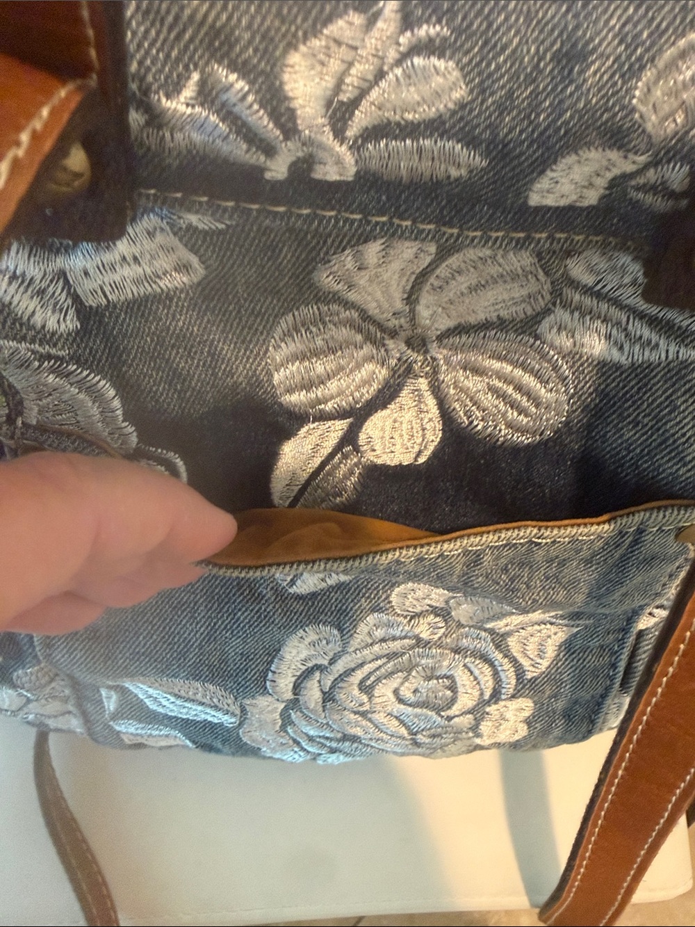 Patricia Nash Embroidered Denim and Leather Floral Drawstring Backpack - Picture 5 of 10